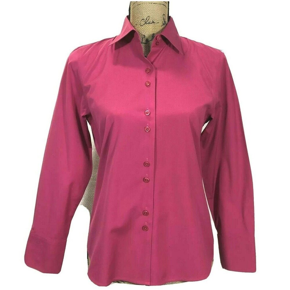 Talbots Shirt 2 Raspberry Pink Wrinkle Resist Stretch Button Cuff Casual Career